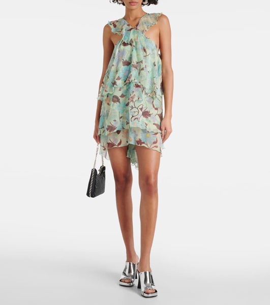 Tiered printed silk minidress