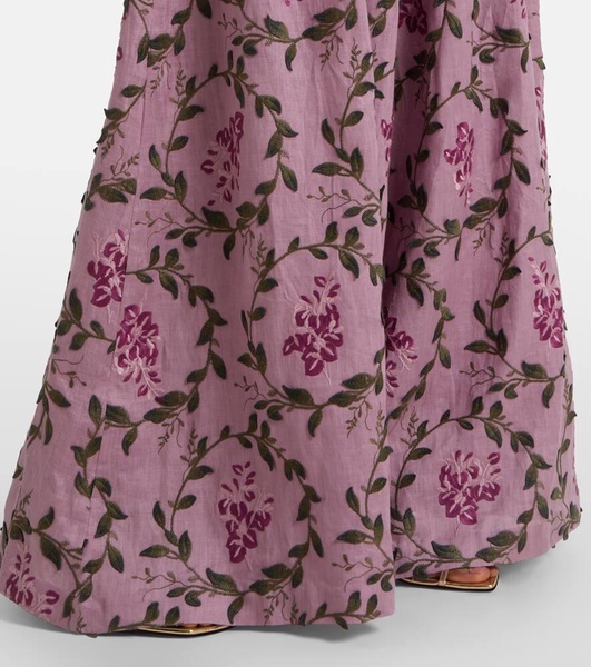 Marea Wisteria embroidered linen wide-leg pants