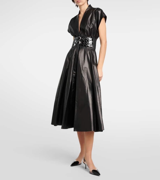 Belted leather midi dress
