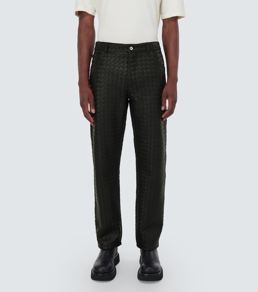 Intrecciato leather straight pants