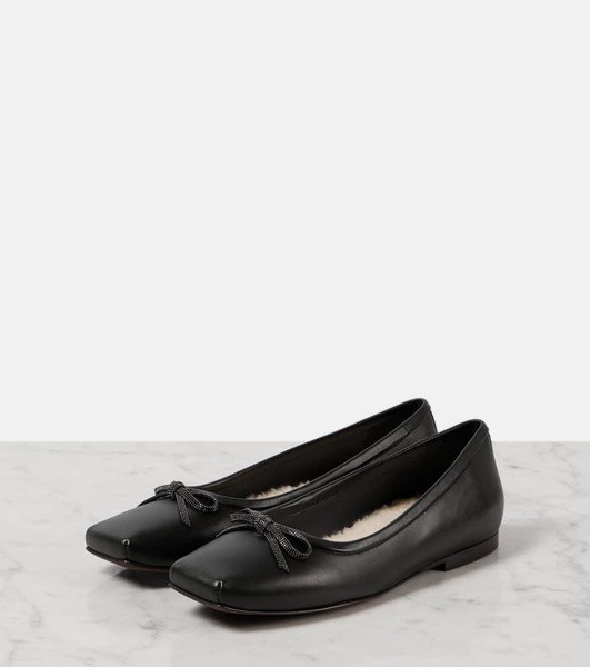 Monili bow-detail leather ballet flats