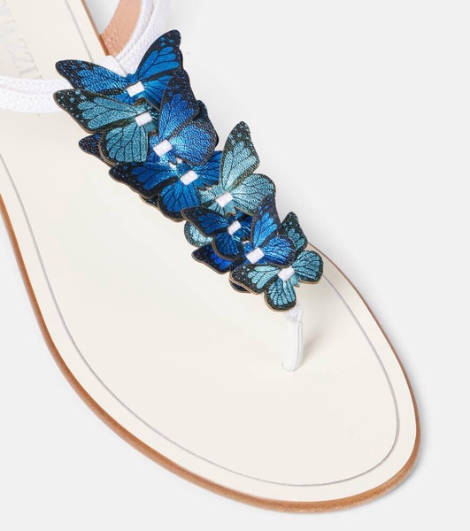 Papillon leather-trimmed canvas sandals