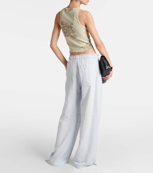 Mid-rise cotton and linen wide-leg pants