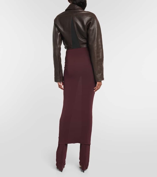 Cropped leather biker jacket