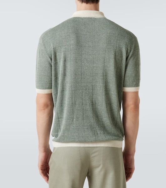 Checked linen and silk polo shirt