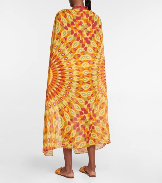 Printed cotton and silk beach cover-up
