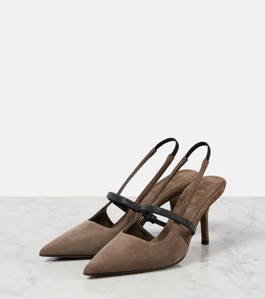 Monili suede slingback pumps