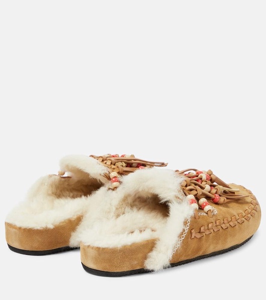Journey faux fur-trimmed suede mules