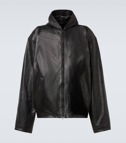 Hooded leather blouson