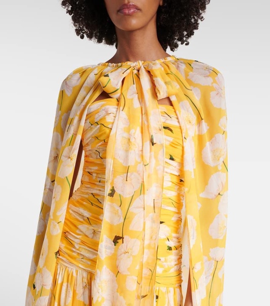 Gathered caped silk gown