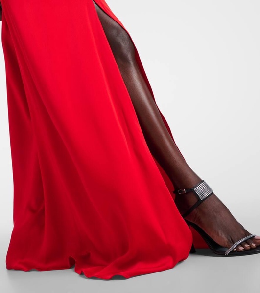 Embellished halterneck satin gown