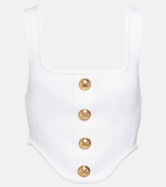 Buttoned ribbed-knit corset top