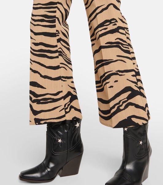 Tiger-print wool-blend flared pants