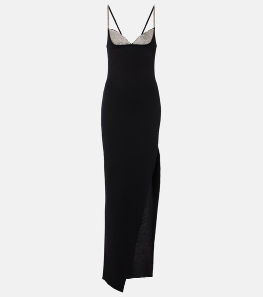Crystal-embellished side-slit gown