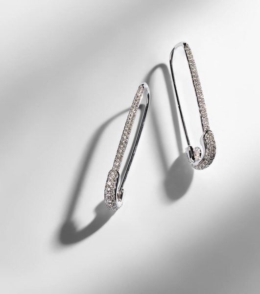 Extra Large Safety Pin 18kt white gold earrings with diamonds