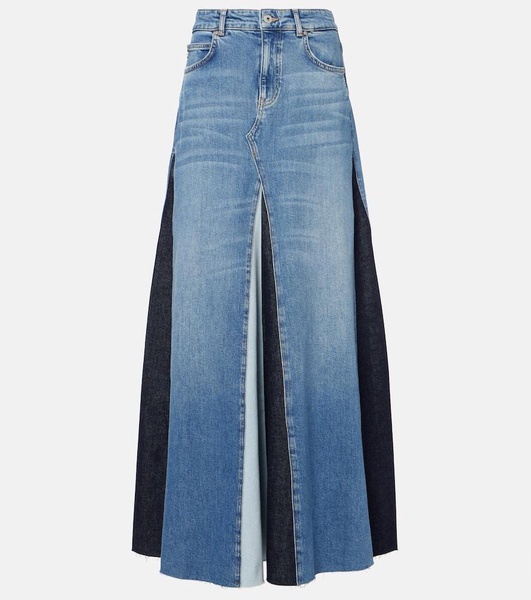 Patchwork high-rise denim maxi skirt