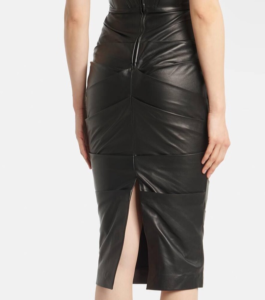 Ruched leather midi dress
