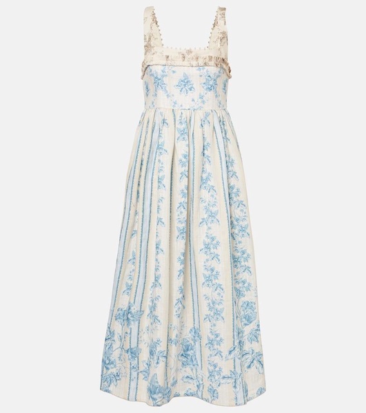 Barbara floral linen midi dress