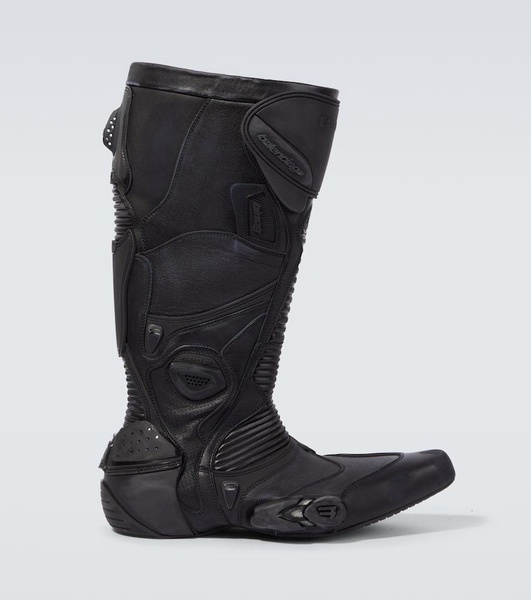 Biker embossed leather knee-high boots