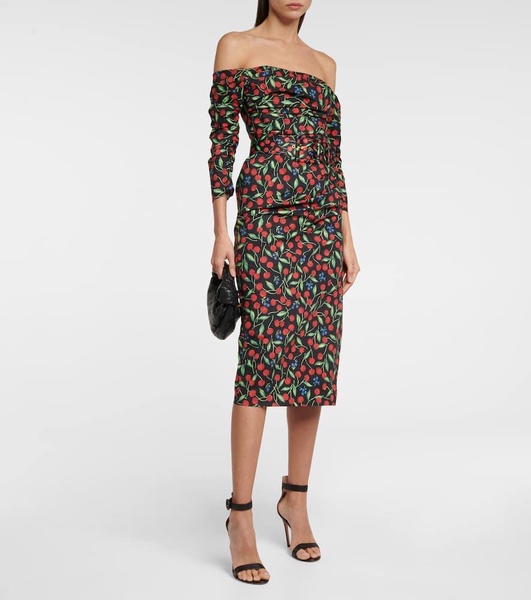 Off-shoulder cotton-blend midi dress