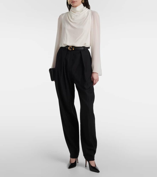Cara draped high-neck silk top