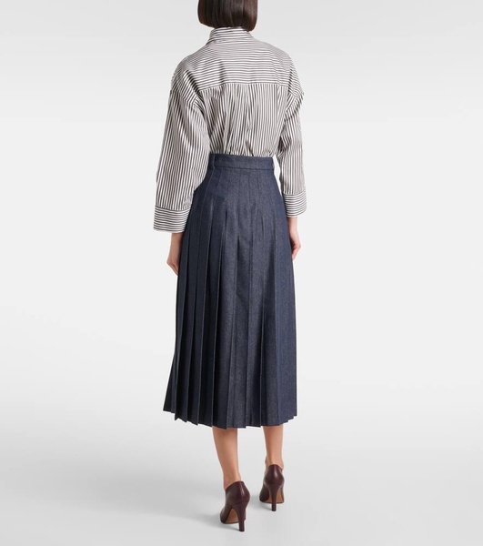 Vale pleated denim midi skirt