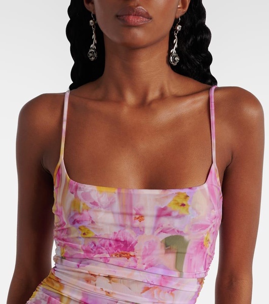 Floral-appliqué printed jersey maxi dress