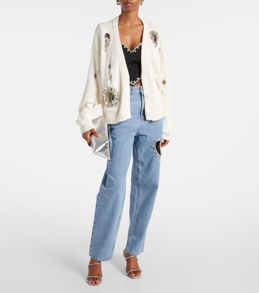 Crystal-embellished cotton and cashmere cardigan