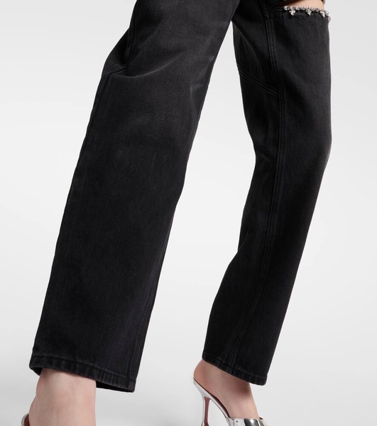 Embellished cutout straight jeans