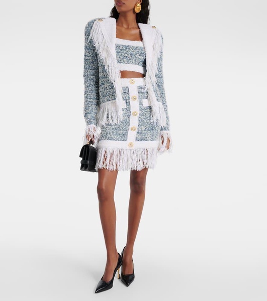 Fringed denim tweed jacket