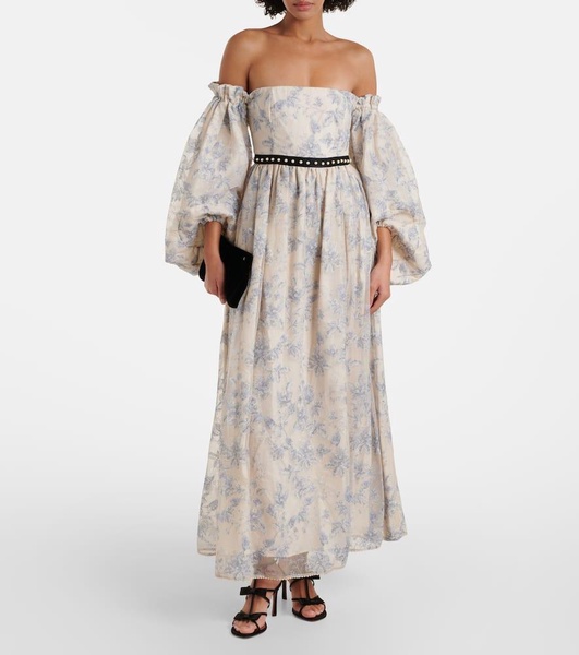 Alheli balloon-sleeve floral maxi dress