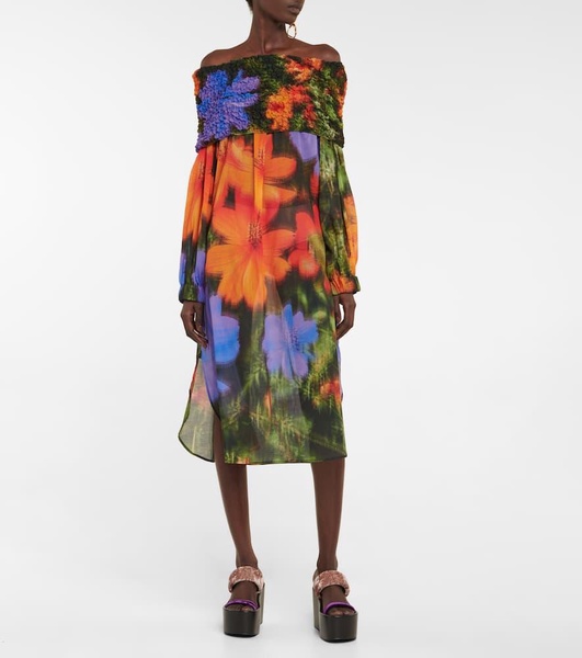 Smocked cotton midi dress