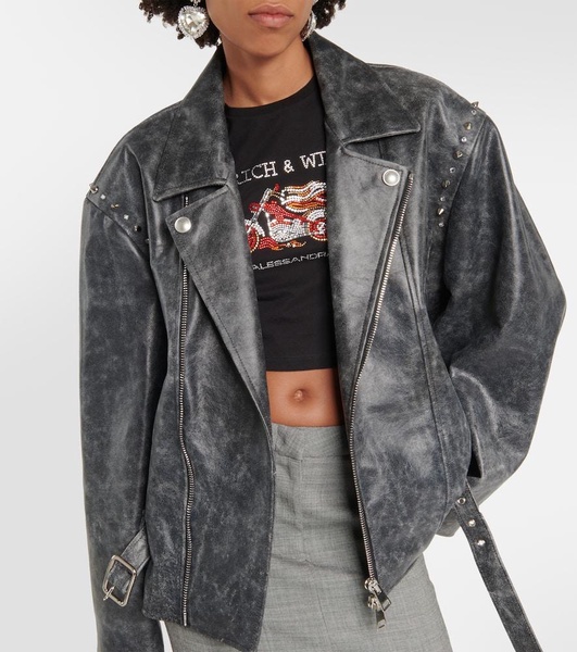 Distressed leather jacket