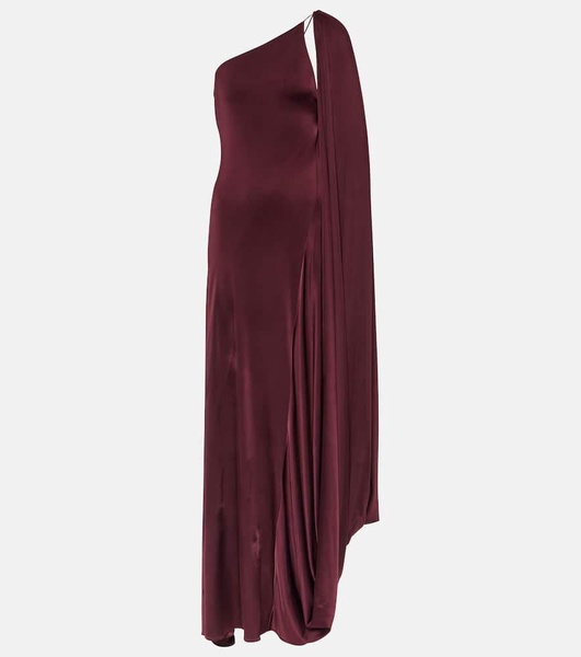 Caped one-shoulder satin gown