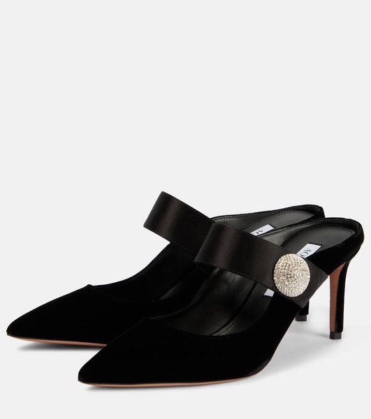 Macaron embellished velvet mules
