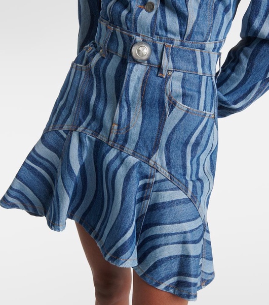 Sunray ruffled denim miniskirt