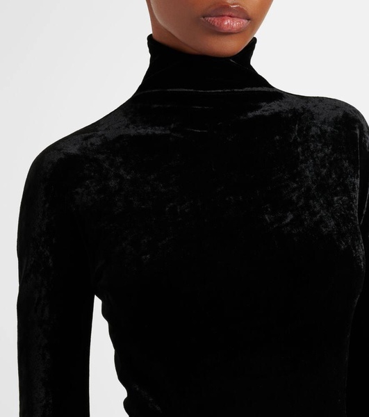 Ruched velvet midi dress