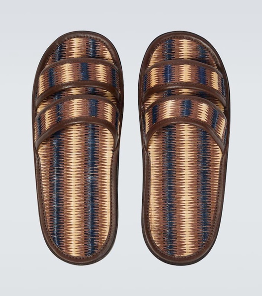 Duotone leather-trimmed slides