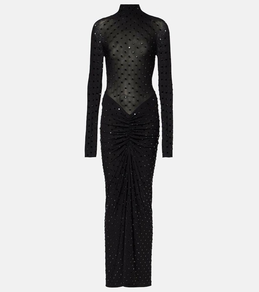 Embellished ruched jersey maxi dress