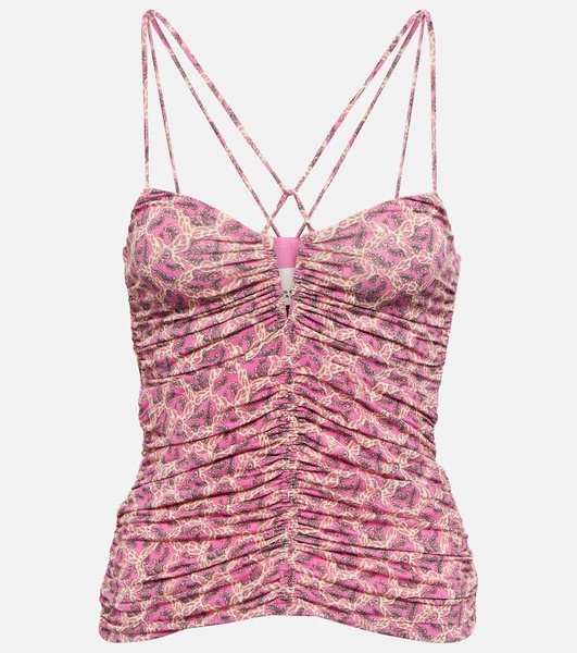 Leila printed ruched jersey top