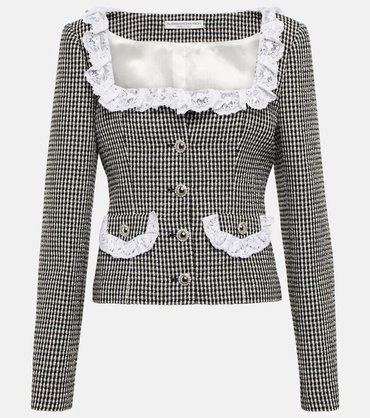 Lace-trimmed checked tweed jacket