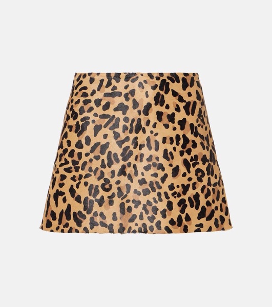 Leopard-print calf hair miniskirt