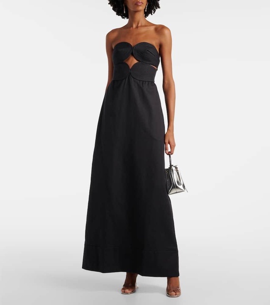 Strapless cotton and linen-blend maxi dress