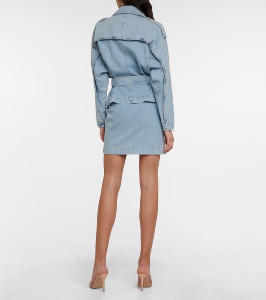 Asymmetric zipped denim minidress