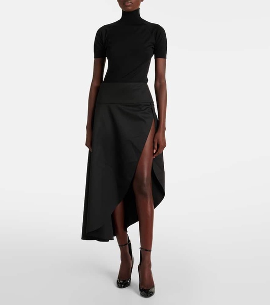 Asymmetric wool midi skirt