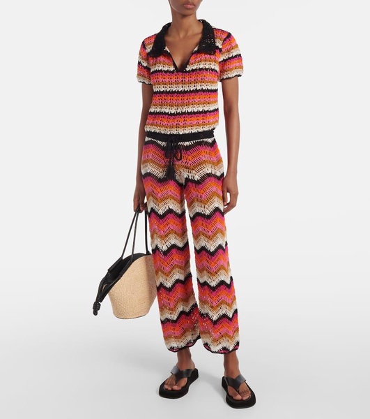 Cotton crochet wide-leg pants