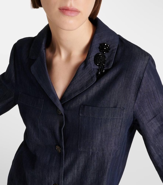 Embellished cotton denim top