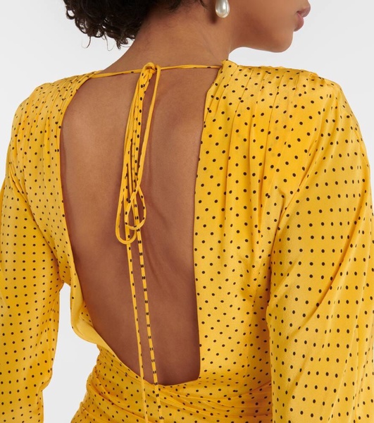 Polka-dot ruffled silk minidress