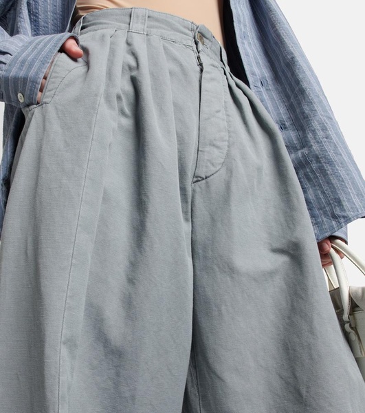 Wide-leg cotton and linen canvas pants
