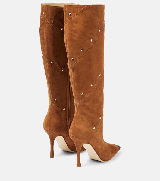 Embellished suede knee-high boots